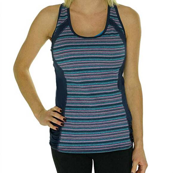 IDEOLOGY Tops - NEW IDEOLOGY striped ruched tank top in true turq melan